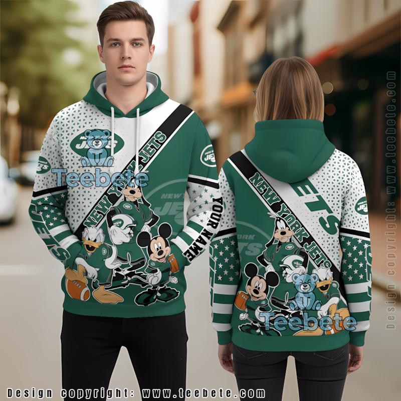 New York Jets Donald Duck Goofy Mickey Mouse 3D Hoodie Green Personalized