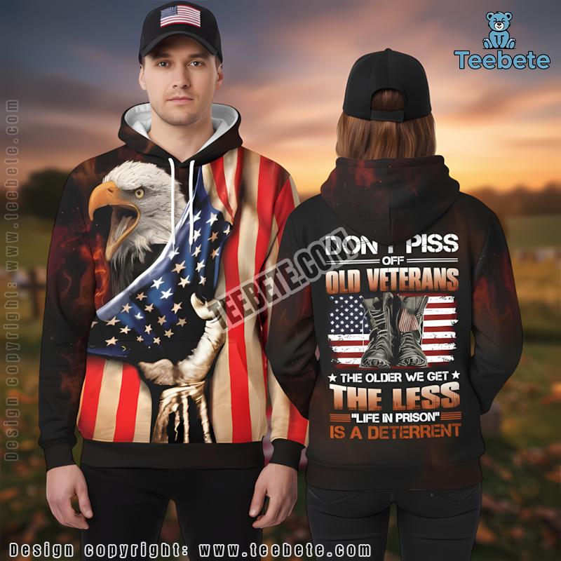 Dont Piss Off Old Veteran Bald Eagle American Flag 3D Hoodie Red Cool