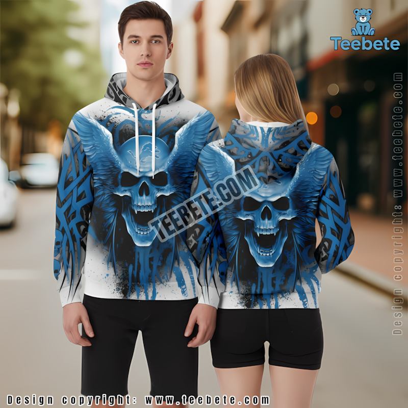 Detroit Lions Eagle Skull 3D Hoodie Blue Print