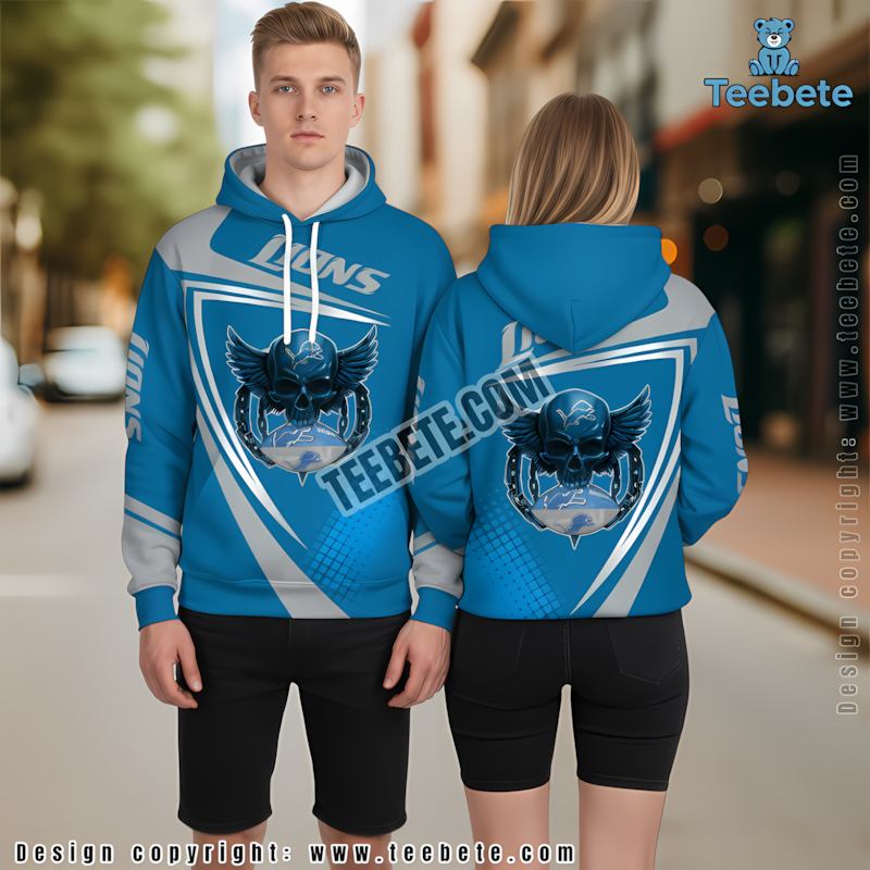 Detroit Lions Eagle Skull 3D Hoodie Blue Black Men