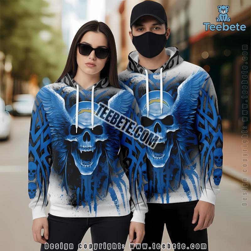 Los Angeles Chargers Eagle Skull 3D Zip Up Hoodie Blue Black