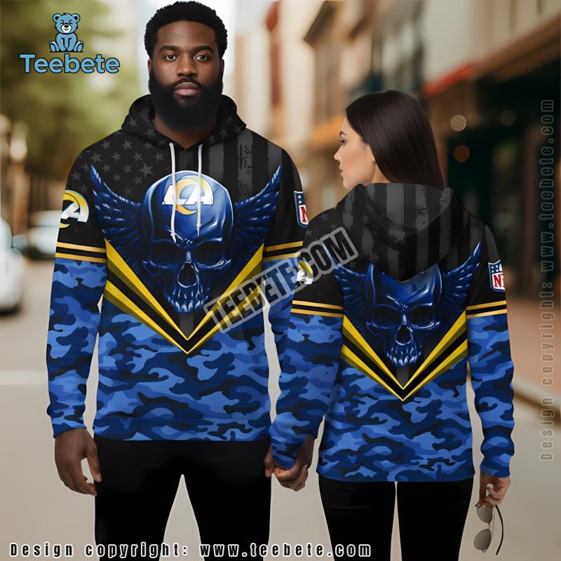 Eagle Skull Los Angeles Rams 3D Hoodie Black Blue Girls