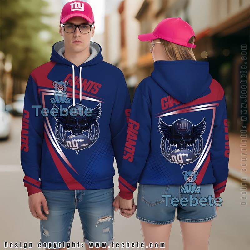 New York Giants Eagle Skull 3D Hoodie Red Blue Boys