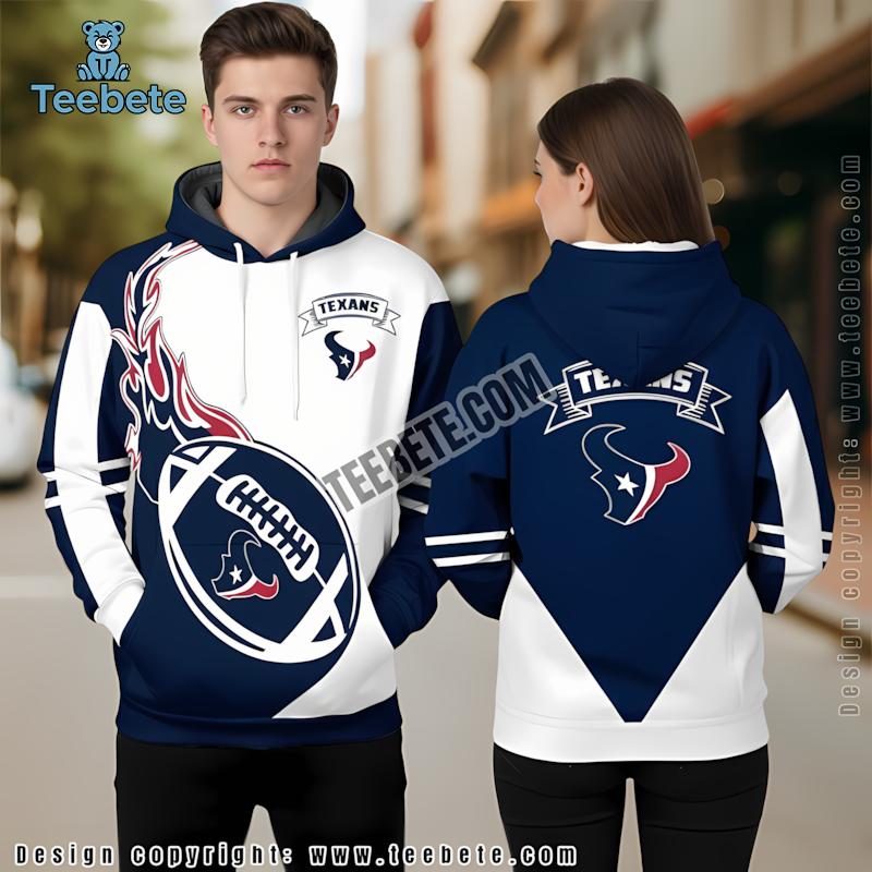 Flame Balls Houston Texans Christmas 3D Hoodie Red Blue