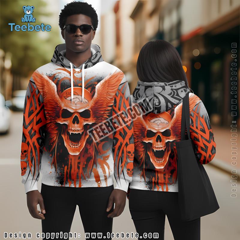 Denver Broncos Freddy Michael Myers Jason 3D Hoodie Orange Mens