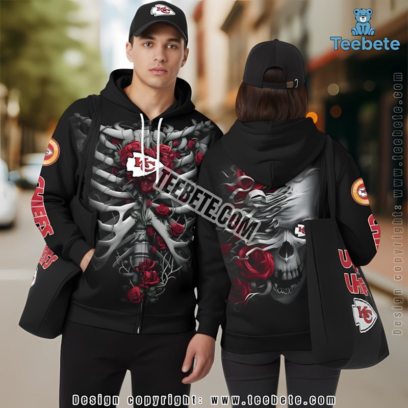 Kansas City Chiefs Flower Skull 3D Hoodie Black Unisex