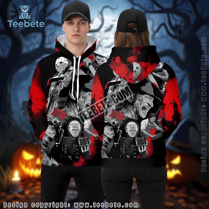 Freddy Krueger Michael Myers Jason Voorhees Black 3D Art Hoodie
