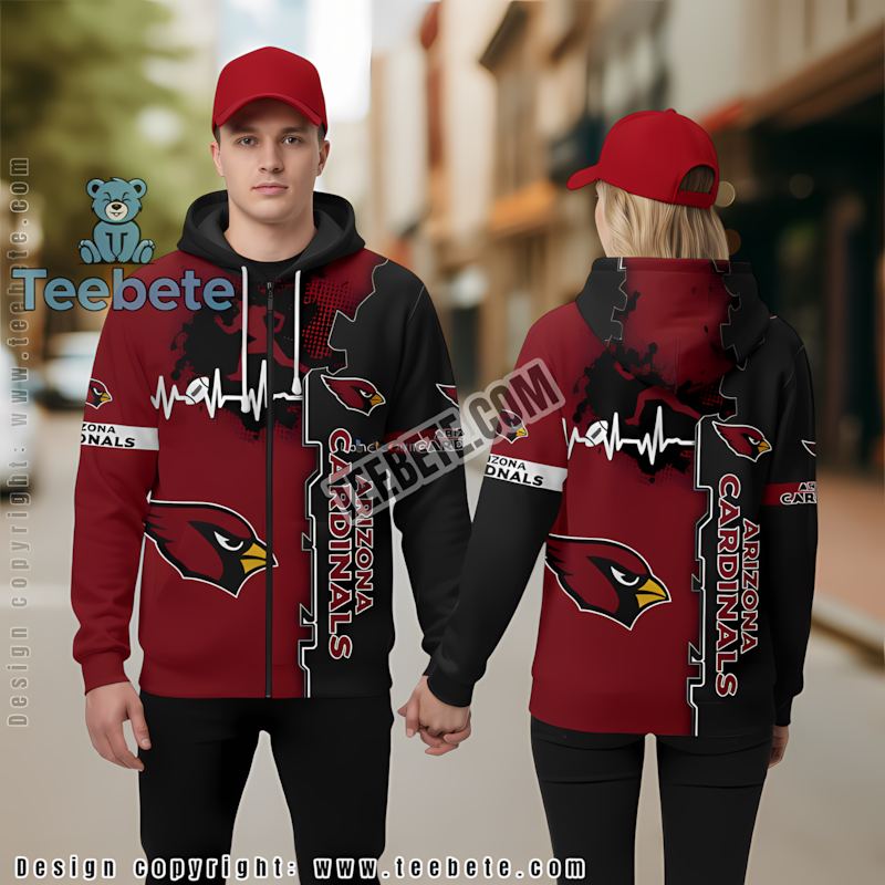 Arizona Cardinals Red 3D Hoodie Zipper Functional