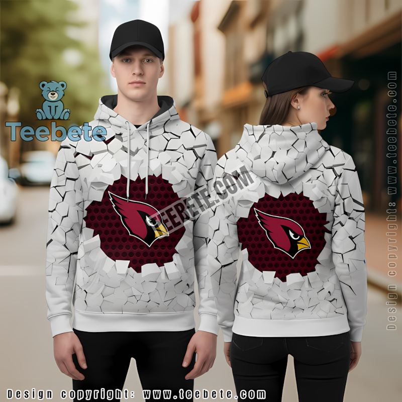 Arizona Cardinals White 3D Hoodie Mens Functional