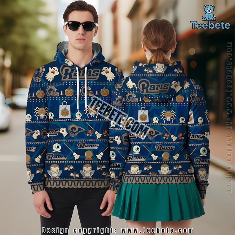 Ghost Pumpkin Halloween Los Angeles Rams 3D Hoodie Pullover Blue