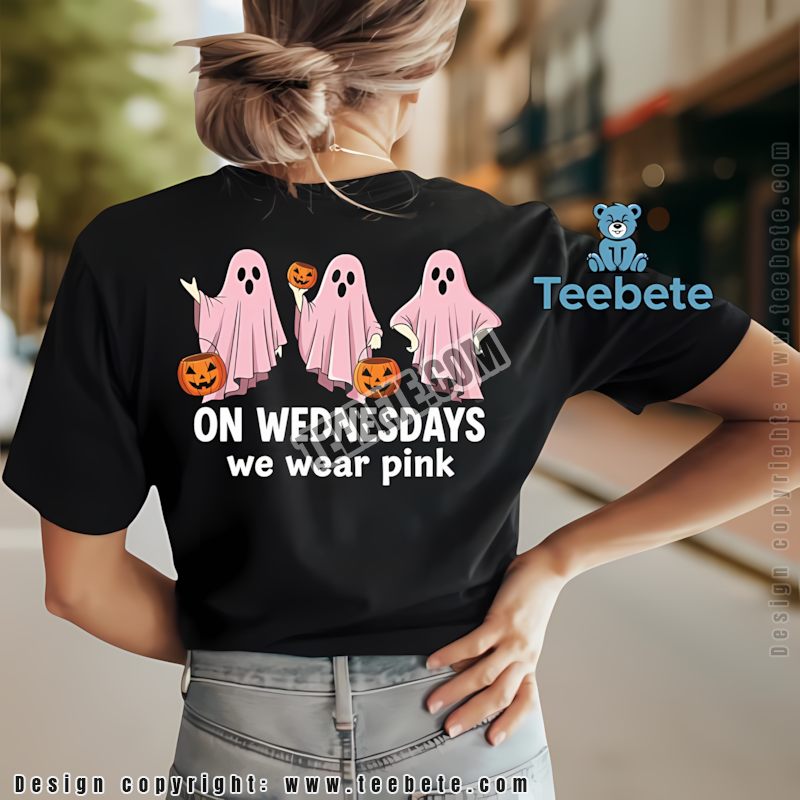 Ghosts Wednesdays We Wear Pink Halloween Funny Shirt