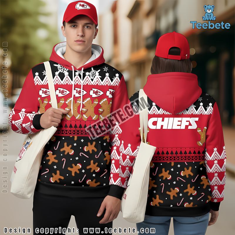 Kansas City Chiefs Gingerbread 3D Hoodie Black Red Girls