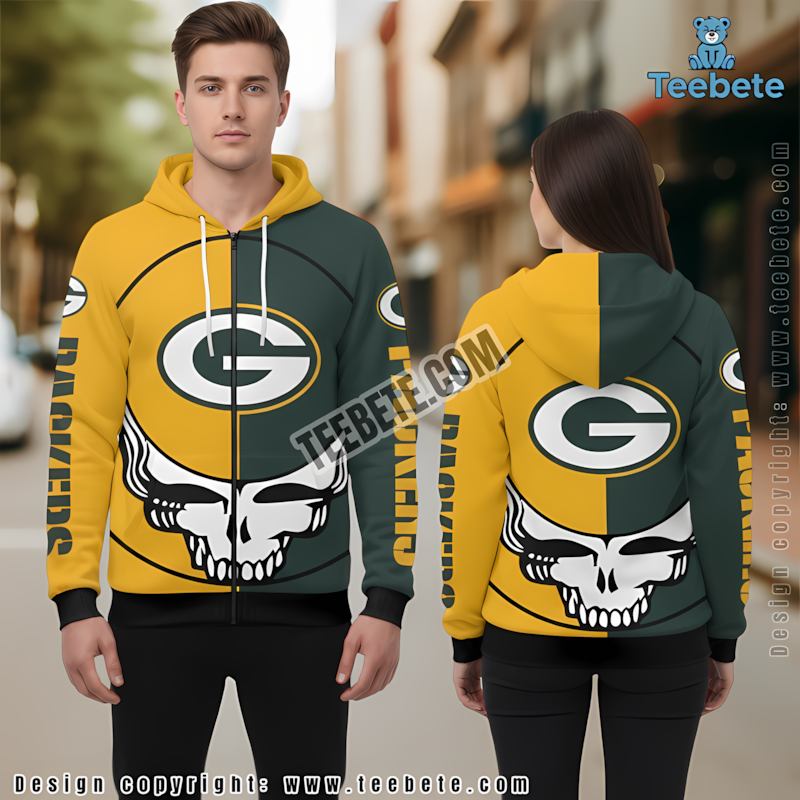 Green Bay Packers Grateful Dead 3D Hoodie Green Yellow Mens