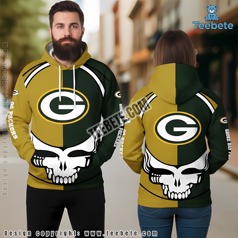 Green Bay Packers Grateful Dead 3D Hoodie Yellow Green Mens Graphic