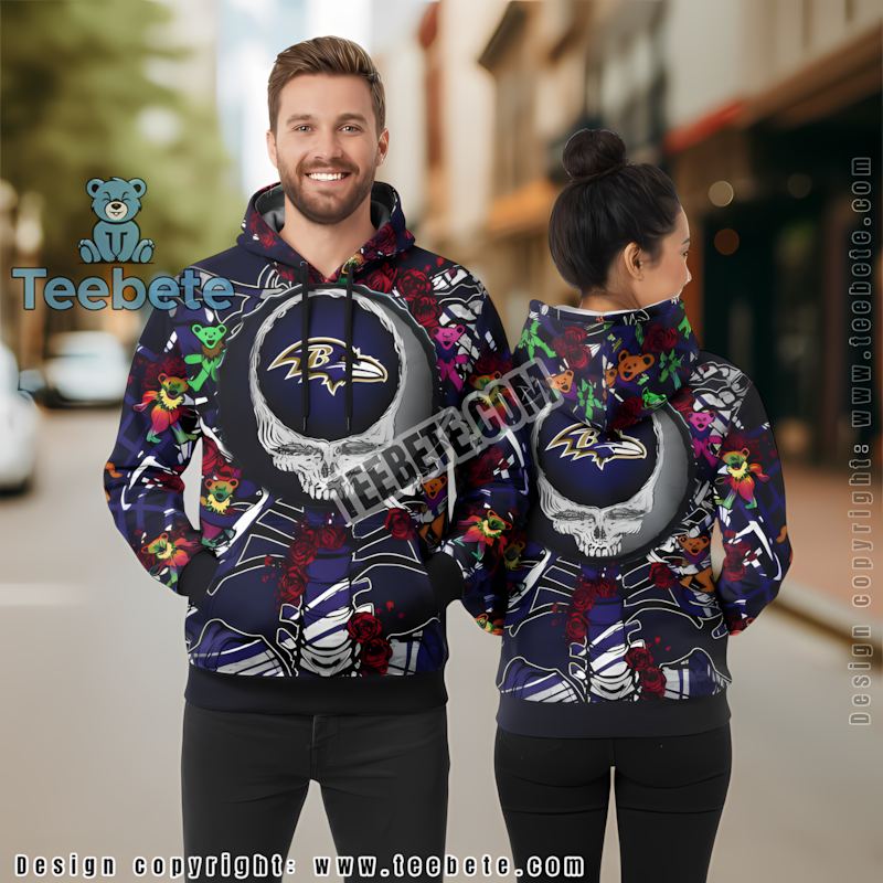 Baltimore Ravens Grateful Dead Halloween 3D Hoodie Girls Blue
