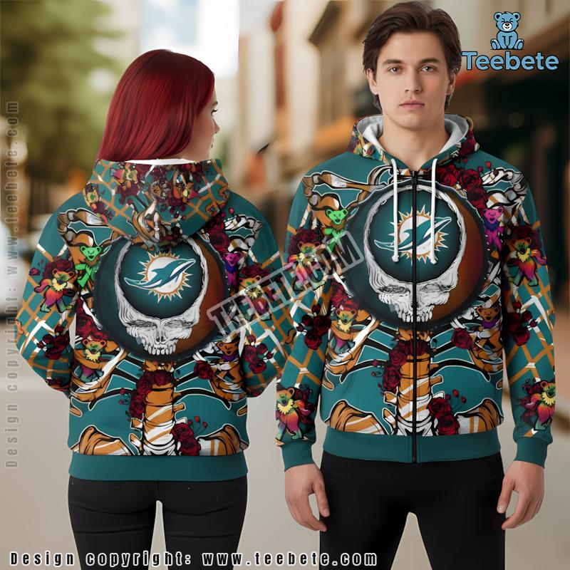 Miami Dolphins Halloween Jack Skellington Pumpkin 3D Hoodie Blue Black Mens