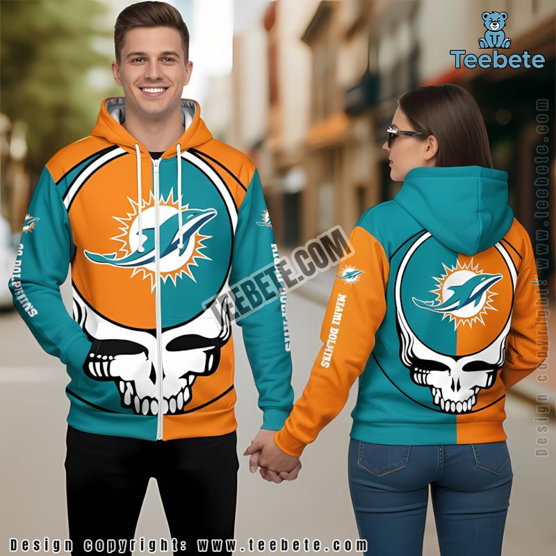 Miami Dolphins Grateful Dead 3D Hoodie Blue Yellow Mens