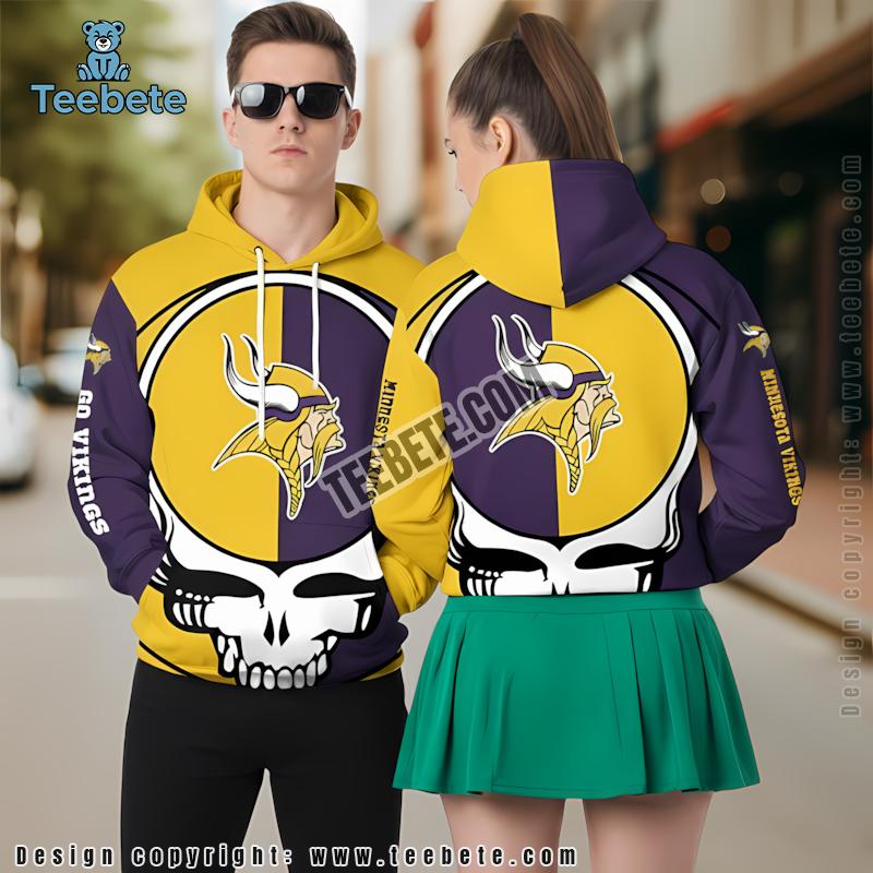Grateful Dead Minnesota Vikings 3D Hoodie Puff Print Purple Yellow
