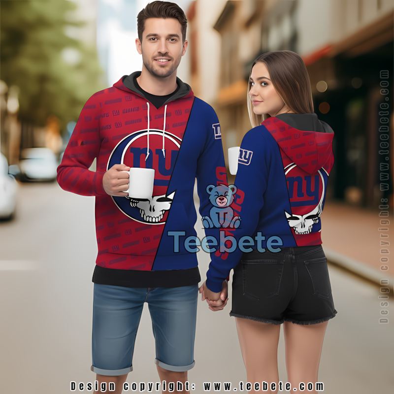 New York Giants Grateful Dead 3D Hoodie Red Blue Zipper