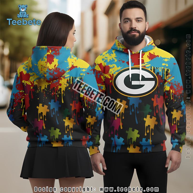 Green Bay Packers Autism Awareness 3D Hoodie Black Blue Printing