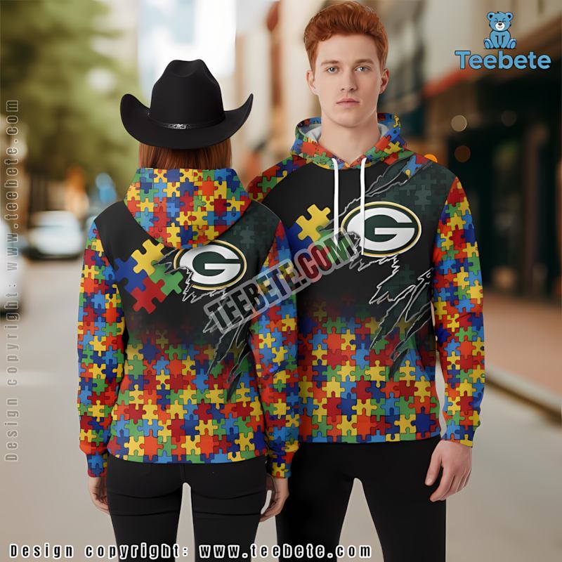 Green Bay Packers Autism Awareness 3D Hoodie Black Mens