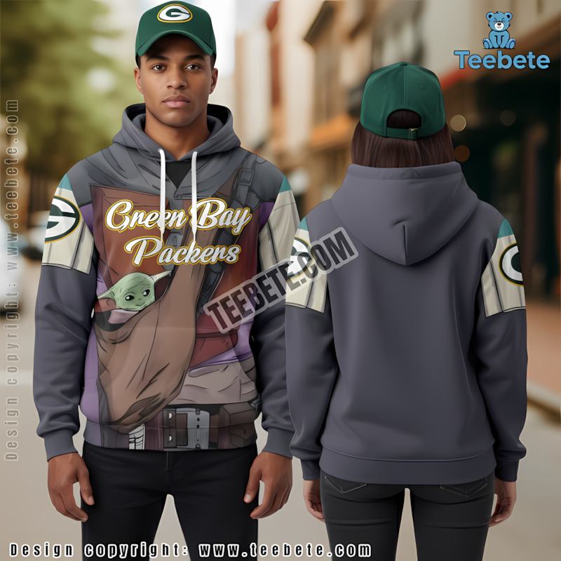 Green Bay Packers Grogu 3D Hoodie Grey Puff Print