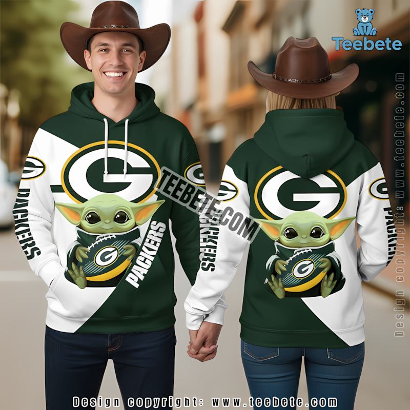 Green Bay Packers Grogu Star Wars 3D Zip Up Hoodie Green White