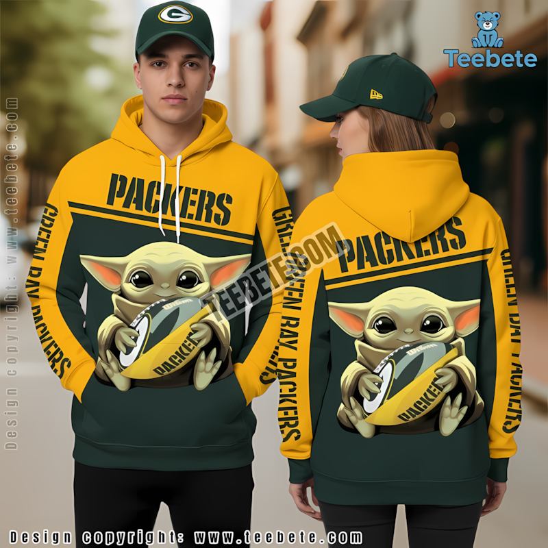 Green Bay Packers Grogu Star Wars 3D Hoodie Yellow Green Mens