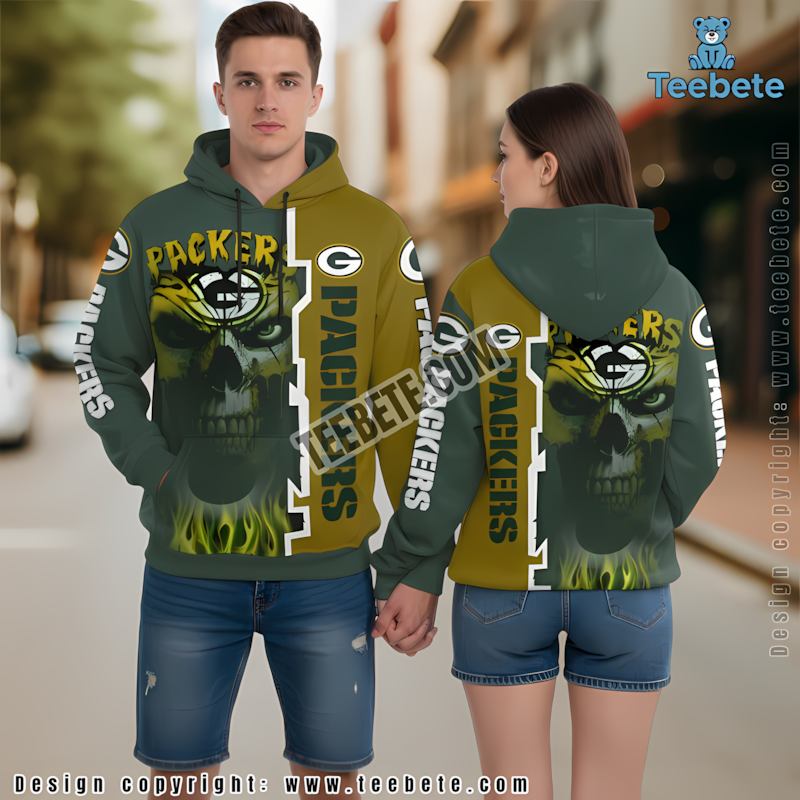 Green Bay Packers Hot Skull 3D Hoodie Green Yellow Graphic