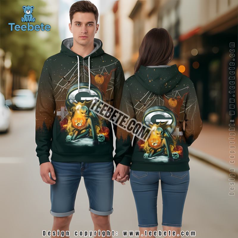 Green Bay Packers Jack Skellington Pumpkin Halloween 3D Hoodie Black Print