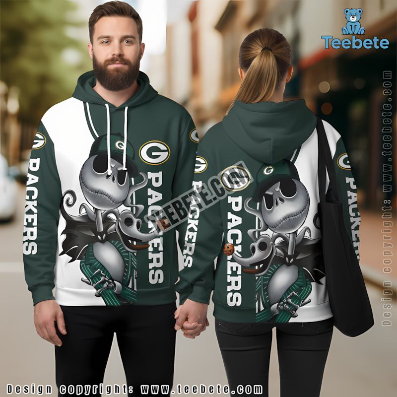 Green Bay Packers Jack Skellington Zero 3D Hoodie Green White Boys