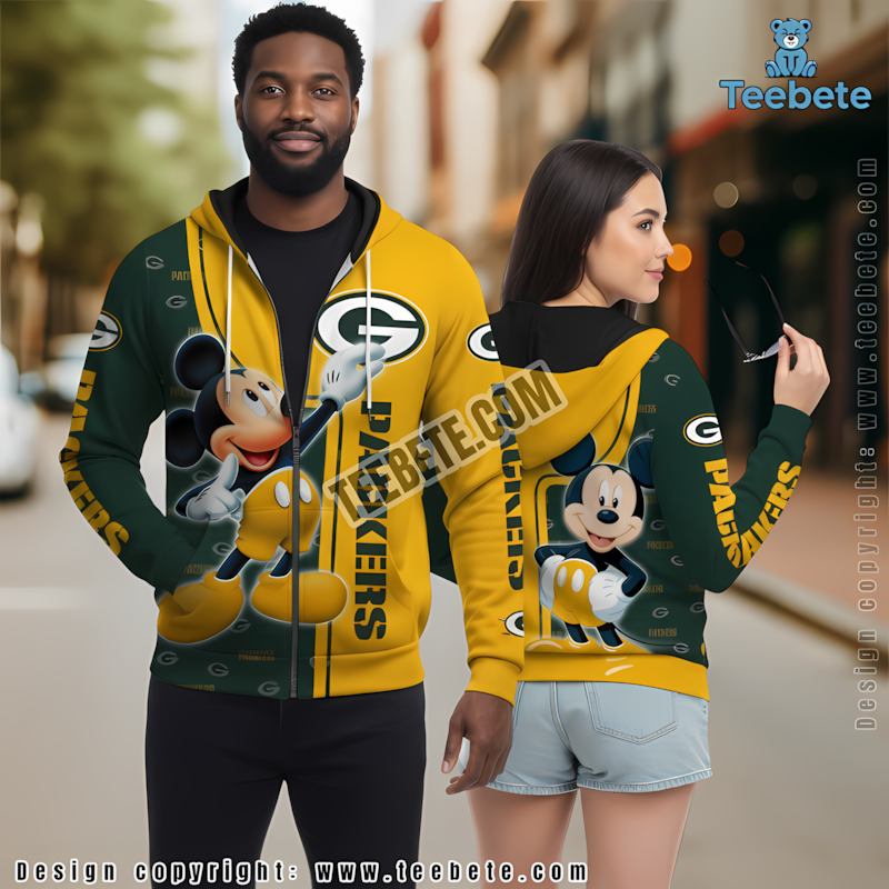 Green Bay Packers Mickey Mouse 3D Hoodie Yellow Green Pullover