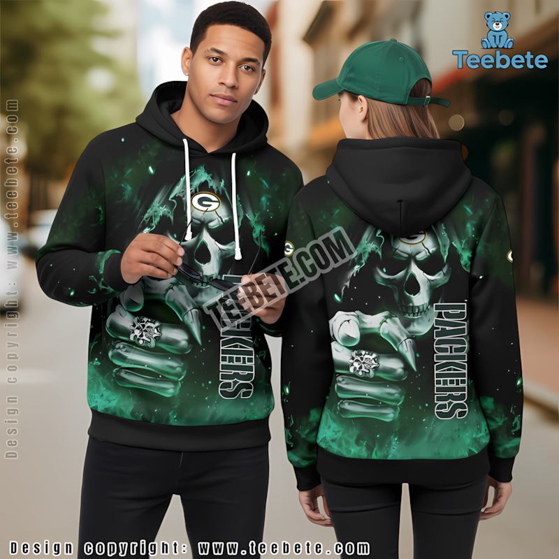 Green Bay Packers Skull 3D Hoodie Black Print