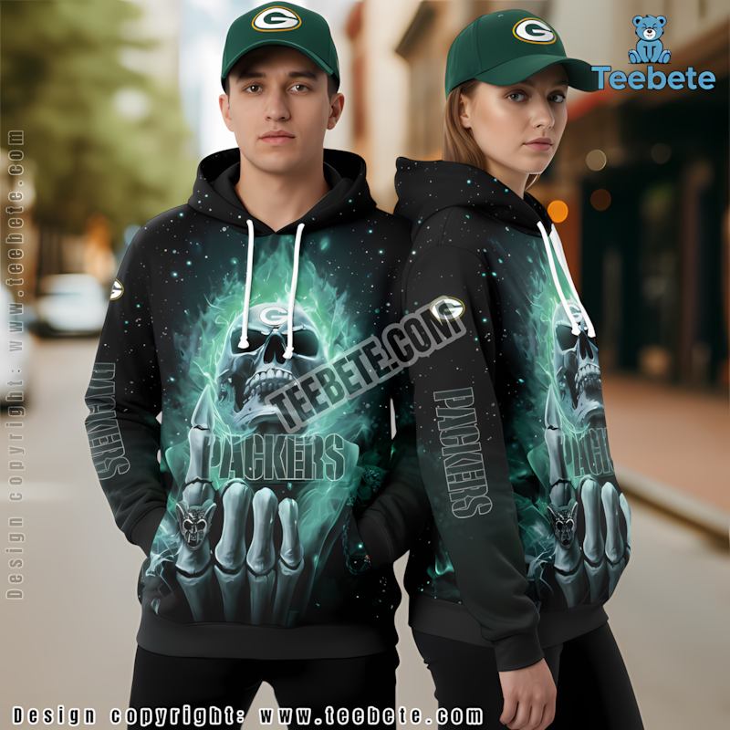 Green Bay Packers Skull 3D Hoodie Black Print