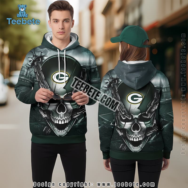 Green Bay Packers Skull Death Hold 3D Hoodie White Green Girls