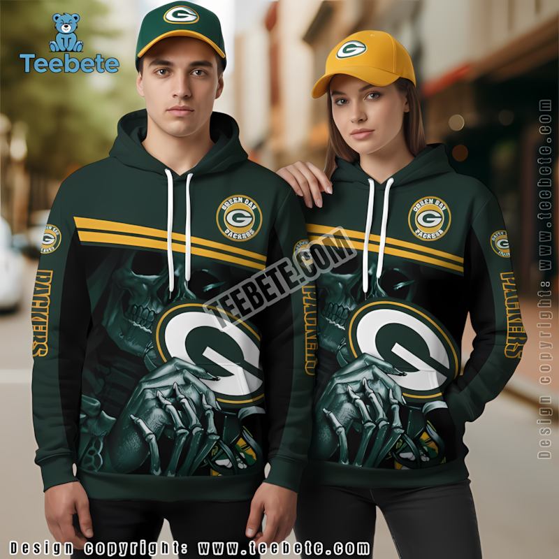Green Bay Packers Skull 3D Hoodie Green Girls