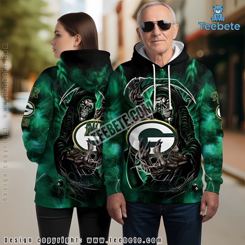 Green Bay Packers Skull 3D Hoodie Puff Print Green Black