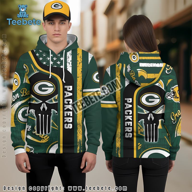 Green Bay Packers Skull 3D Hoodie Green Yellow Unisex