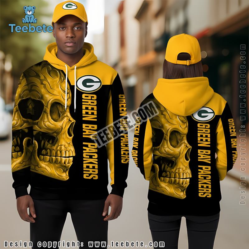 Green Bay Packers Skull Halloween 3D Hoodie Black Yellow Mens