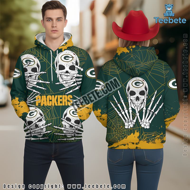 Green Bay Packers Skull Halloween 3D Hoodie Green Yellow Printed