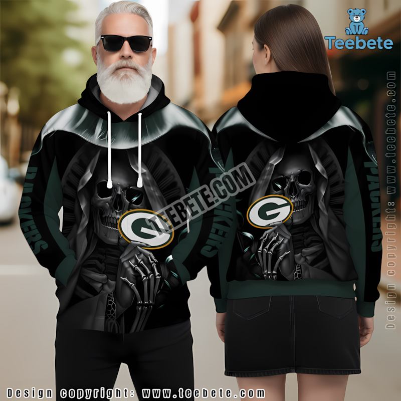 Green Bay Packers Skull Scary 3D Hoodie Green Black Kids