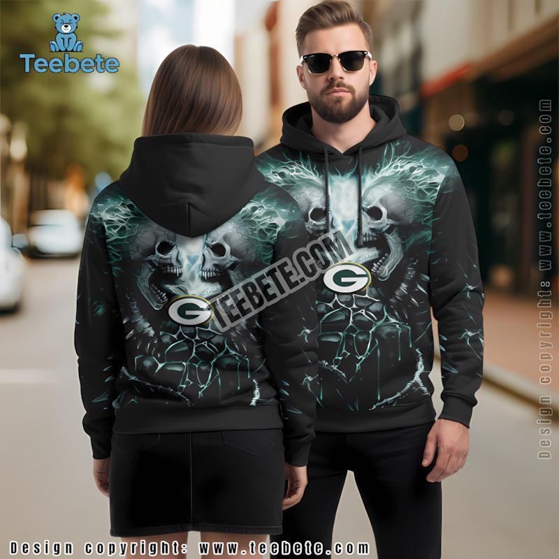 Green Bay Packers Skull Unleash 3D Hoodie Black Mens Graphic