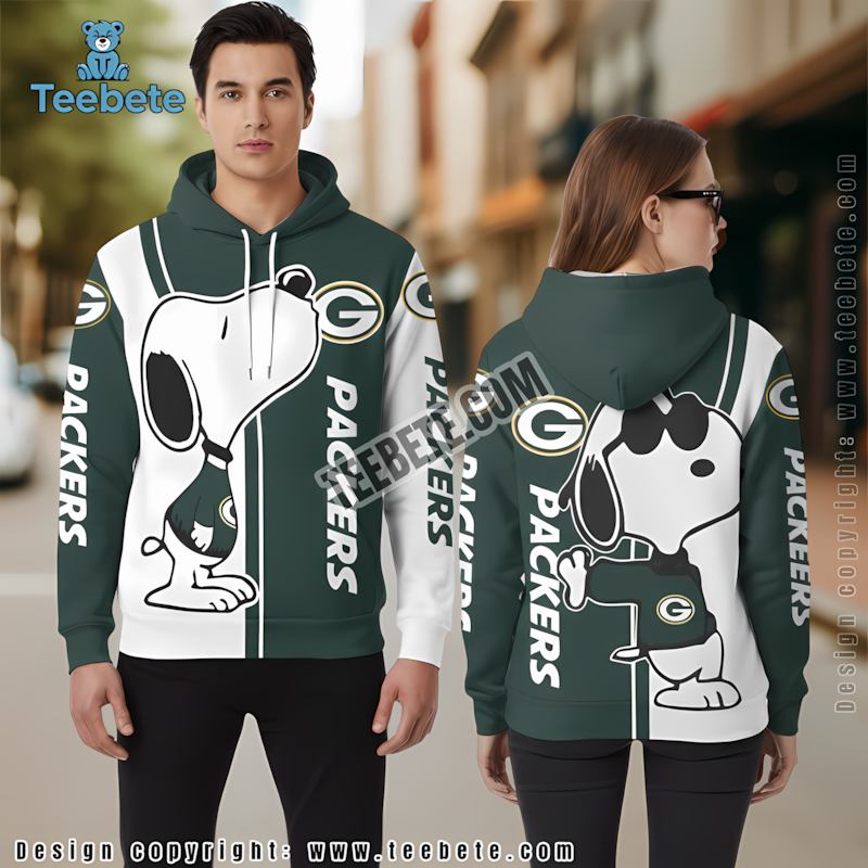 Green Bay Packers Snoopy 3D Hoodie White Green Kids
