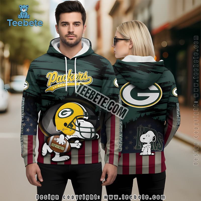 Green Bay Packers Snoopy 3D Hoodie White Green Kids