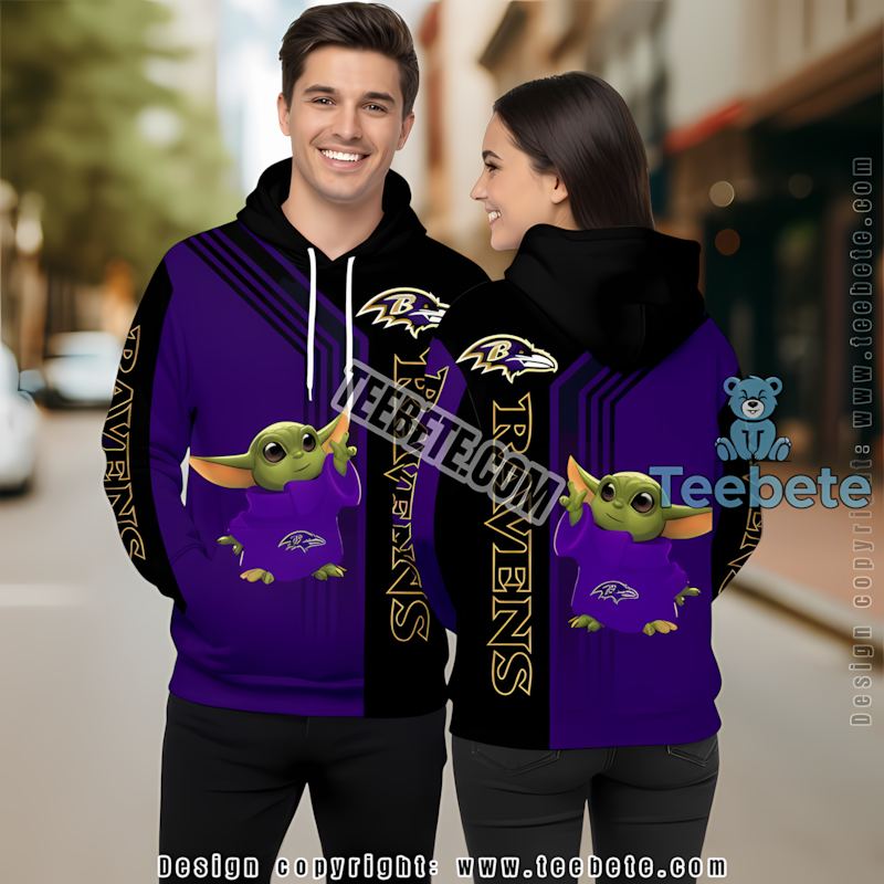 Baltimore Ravens Grogu 3D Zip Up Hoodie Blue Black
