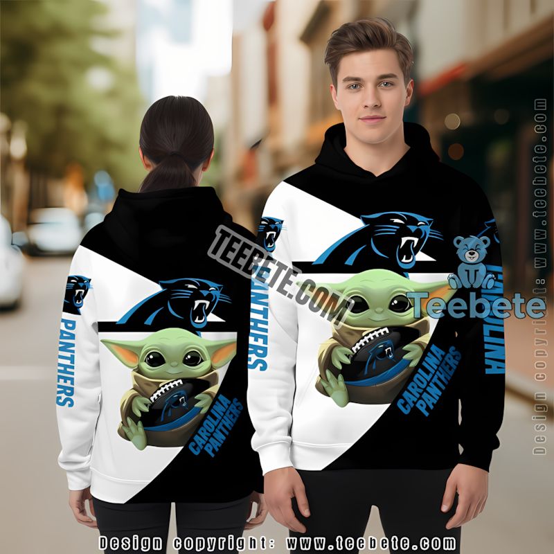 Carolina Panthers Grogu Star Wars 3D Hoodie Dad Mom Black White