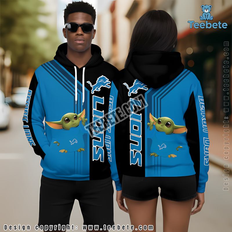 Detroit Lions Grogu Star Wars 3D Hoodie Blue Black For Sale