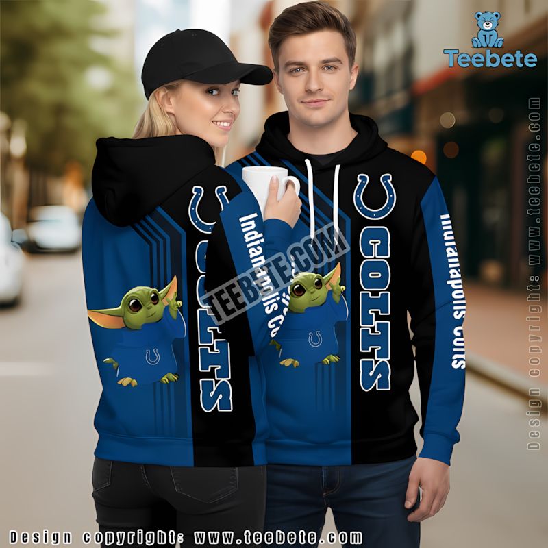 Indianapolis Colts Grogu Star Wars 3D Hoodie Blue Black Printed