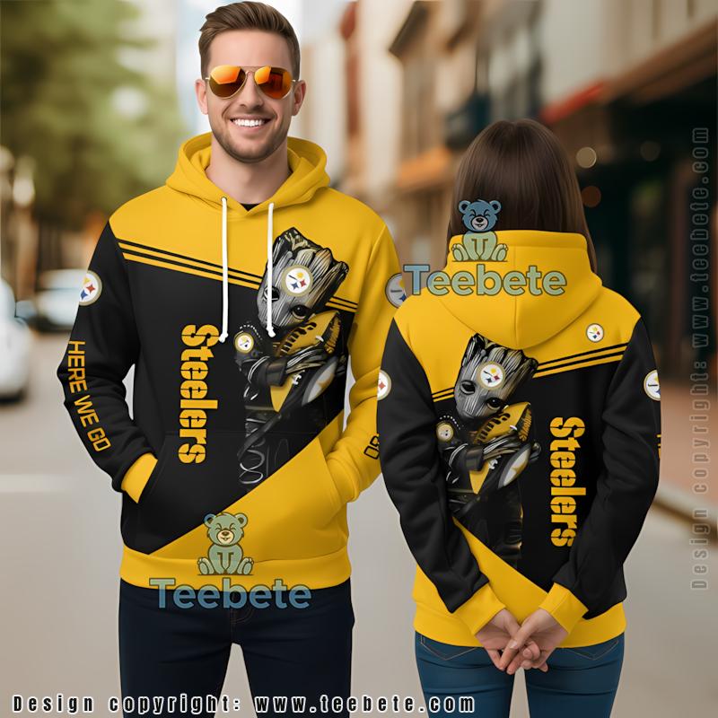 Pittsburgh Steelers Groot Hug 3D Hoodie Black Yellow Mens