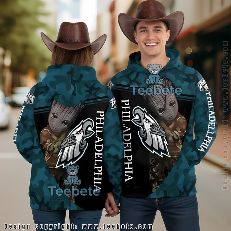 Philadelphia Eagles Groot Hugging 3D Hoodie Black Blue